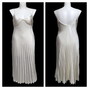 Vintage Linea Donatella L Satin Accordion Pleated Empire Waist Slip Dress Gown